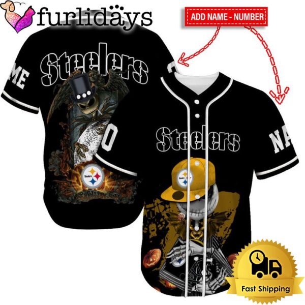 Pittsburgh Steelers Skull Halloween Custom Name And Number Baseball Jersey