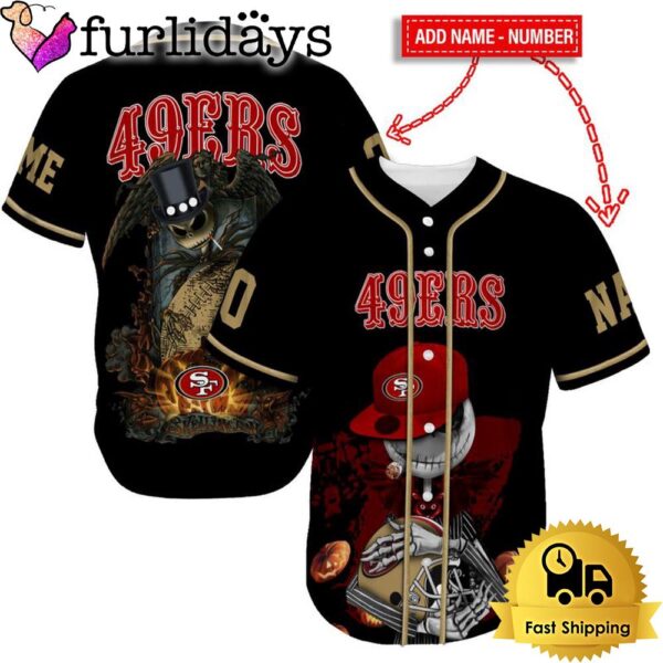 San Francisco 49ers Skull Halloween Custom Name And Number Baseball Jersey