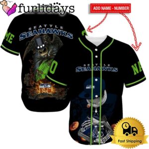 Seattle Seahawks Skull Halloween Custom Name And Number Baseball Jersey