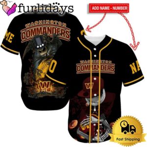 Washington Commanders Skull Halloween Custom Name And Number Baseball Jersey