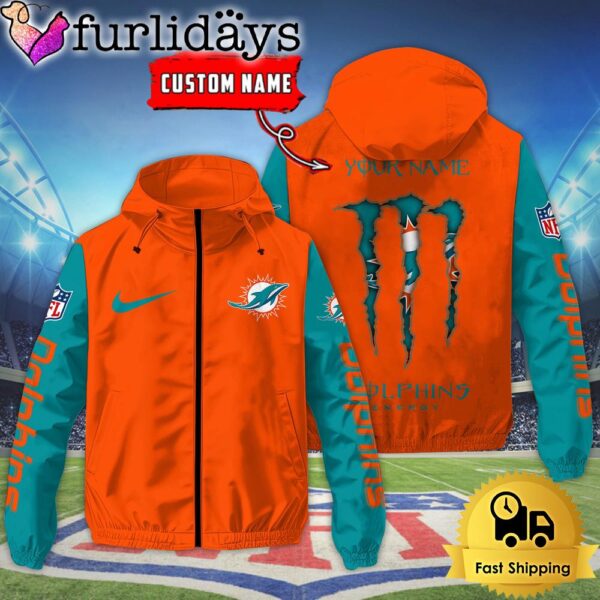 Custom Miami Dolphins Windbreaker Jacket With Claw Marks Design