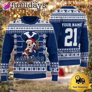 Custom NCAA BYU Cougars Mickey Mouse Santa Ugly Christmas Sweater