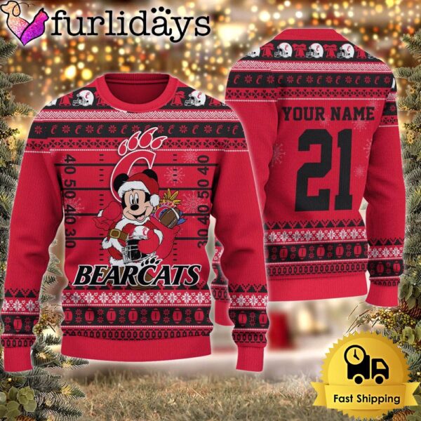 Custom NCAA Cincinnati Bearcats Mickey Mouse Santa Ugly Christmas Sweater