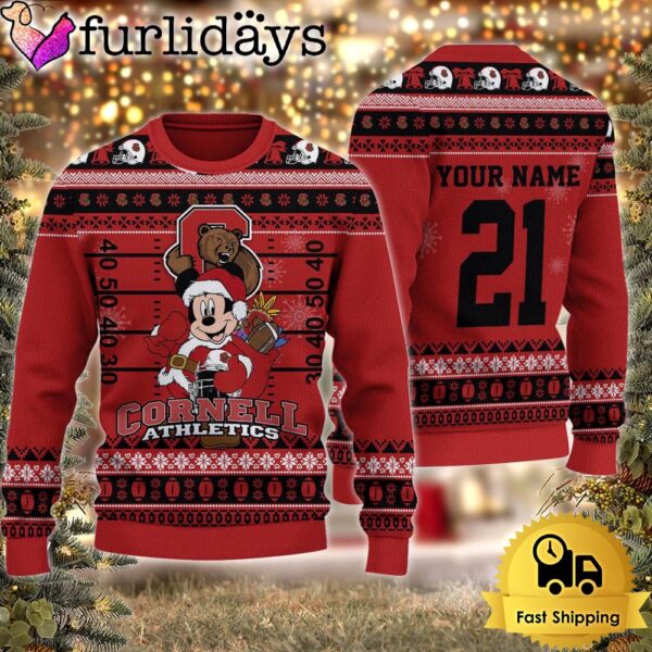 Custom NCAA Cornell Big Red Mickey Mouse Santa Ugly Christmas Sweater