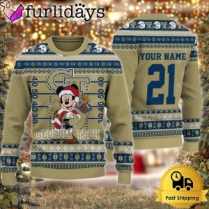 Custom NCAA Georgia Tech Yellow Jackets Mickey Mouse Santa Ugly Christmas Sweater