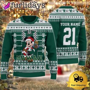 Custom NCAA Hawaii Rainbow Warriors Mickey Mouse Santa Ugly Christmas Sweater