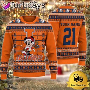 Custom NCAA Illinois Fighting Illini Mickey Mouse Santa Ugly Christmas Sweater