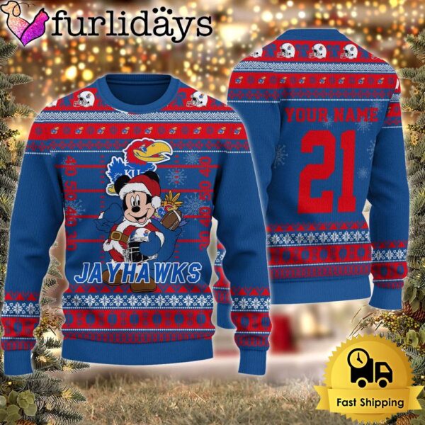 Custom NCAA Kansas Jayhawks Mickey Mouse Santa Ugly Christmas Sweater