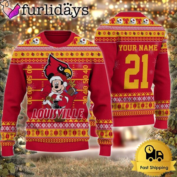 Custom NCAA Louisville Cardinals Mickey Mouse Santa Ugly Christmas Sweater