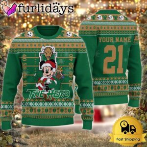 Custom NCAA Marshall Thundering Herd Mickey Mouse Santa Ugly Christmas Sweater