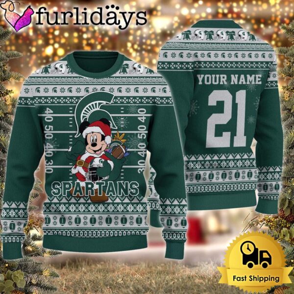 Custom NCAA Michigan State Spartans Mickey Mouse Santa Ugly Christmas Sweater