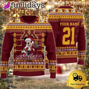 Custom NCAA Minnesota Golden Gophers Mickey Mouse Santa Ugly Christmas Sweater