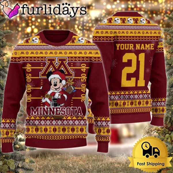 Custom NCAA Minnesota Golden Gophers Mickey Mouse Santa Ugly Christmas Sweater