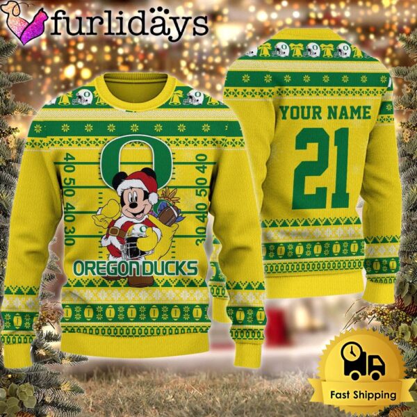 Custom NCAA Oregon Ducks Mickey Mouse Santa Ugly Christmas Sweater