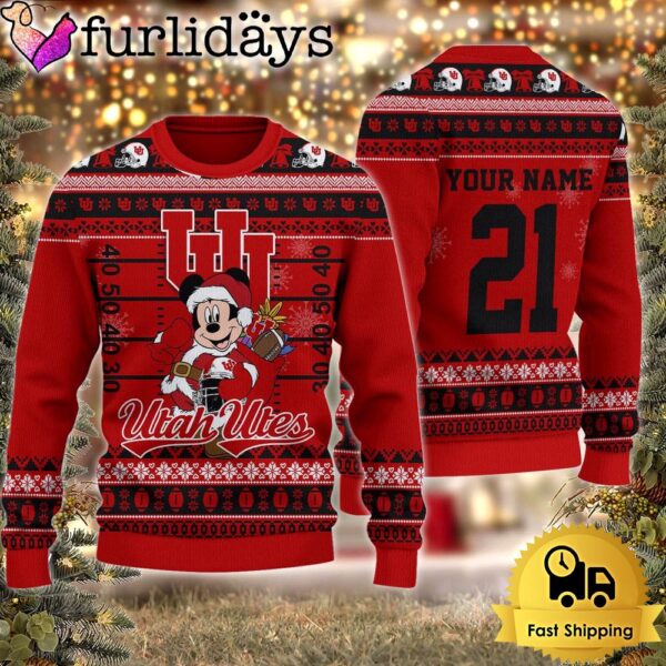 Custom NCAA Utah Utes Mickey Mouse Santa Ugly Christmas Sweater