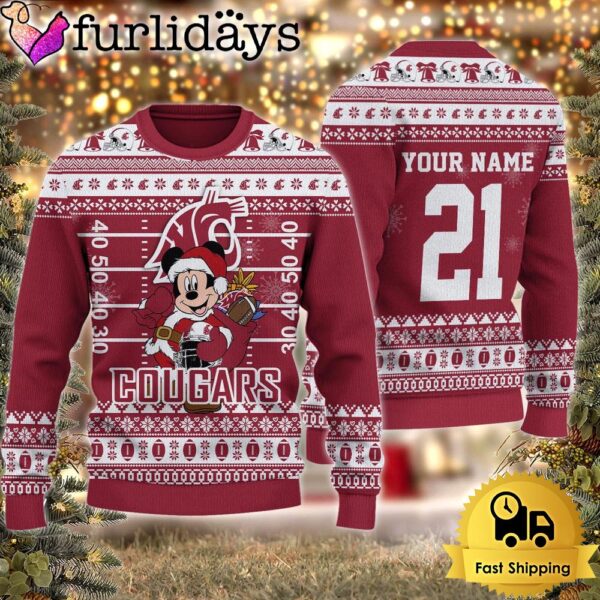 Custom NCAA Washington State Cougars Mickey Mouse Santa Ugly Christmas Sweater