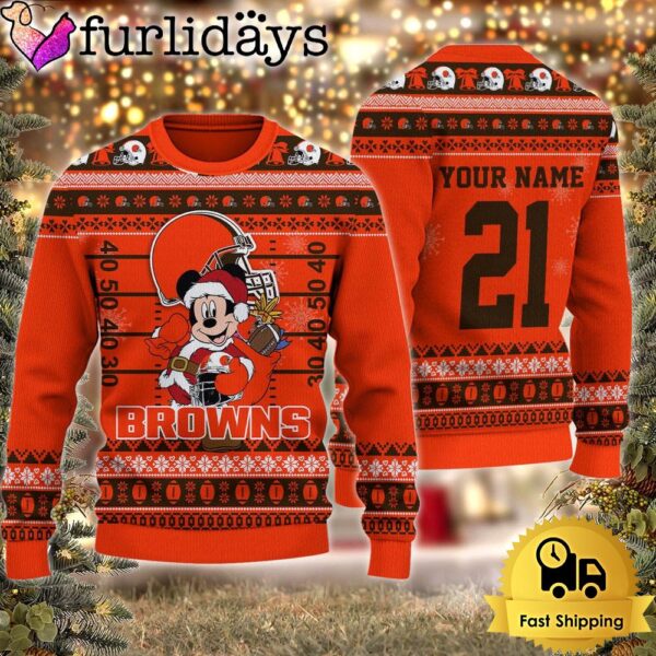 Custom NFL Cleveland Browns Mickey Mouse Santa Ugly Christmas Sweater