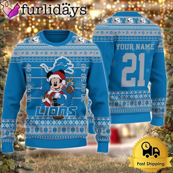 Custom NFL Detroit Lions Mickey Mouse Santa Ugly Christmas Sweater