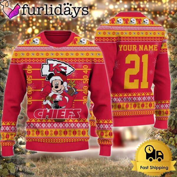 Custom NFL Kansas City Chiefs Mickey Mouse Santa Ugly Christmas Sweater