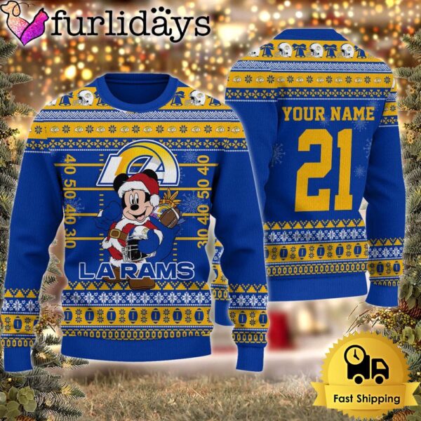 Custom NFL Los Angeles Rams Mickey Mouse Santa Ugly Christmas Sweater