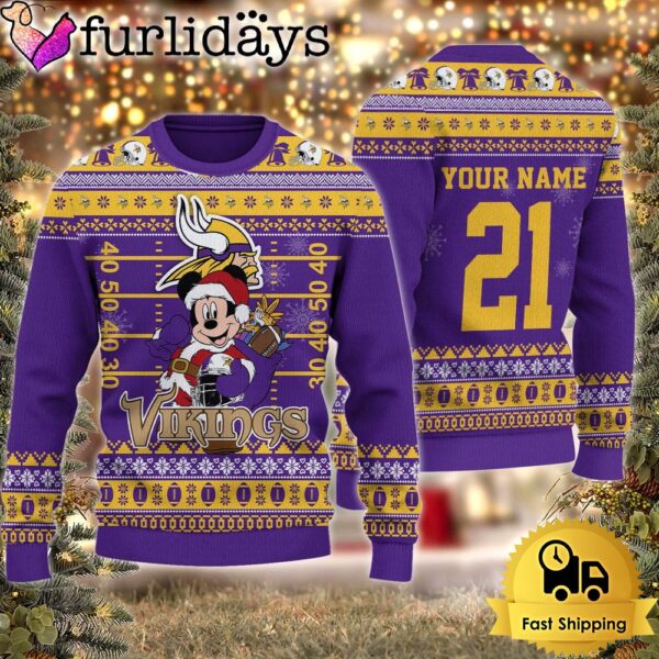 Custom NFL Minnesota Vikings Mickey Mouse Santa Ugly Christmas Sweater