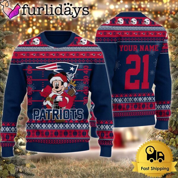 Custom NFL New England Patriots Mickey Mouse Santa Ugly Christmas Sweater