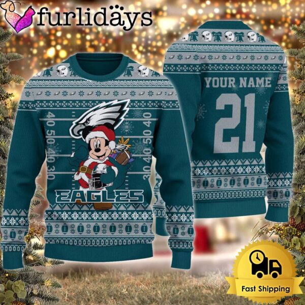 Custom NFL Philadelphia Eagles Mickey Mouse Santa Ugly Christmas Sweater