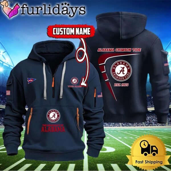 NCAA Alabama Crimson Tide American Flag Custom Quarter Zip Hoodie