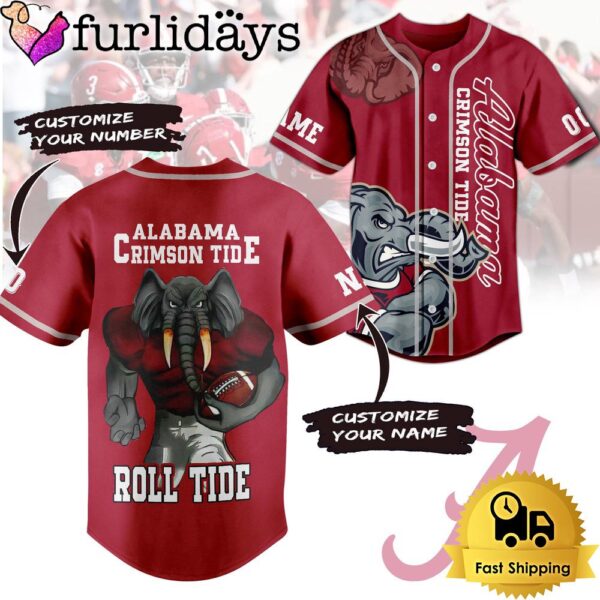 NCAA Alabama Crimson Tide Football Mascot Ready To Fight Custom Baseball Jersey