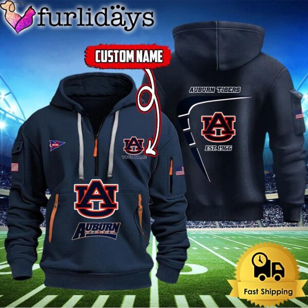 NCAA Auburn Tigers American Flag Custom Quarter Zip Hoodie