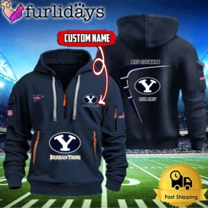 NCAA BYU Cougars American Flag Custom Quarter Zip Hoodie