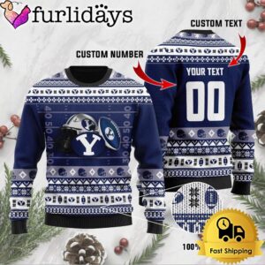 NCAA BYU Cougars Football Helmet Custom Ugly Christmas Sweater