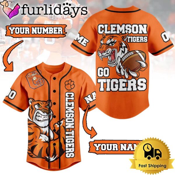 NCAA Clemson Tigers Football Mascot Ready To Fight Custom Baseball Jersey