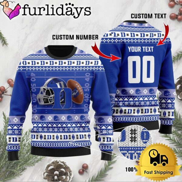 NCAA Duke Blue Devils Football Helmet Custom Ugly Christmas Sweater