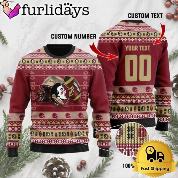 NCAA Florida State Seminoles Football Helmet Custom Ugly Christmas Sweater