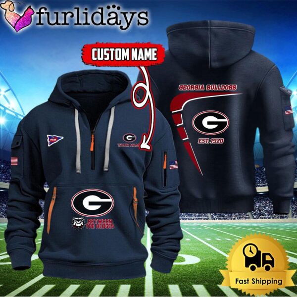 NCAA Georgia Bulldogs American Flag Custom Quarter Zip Hoodie