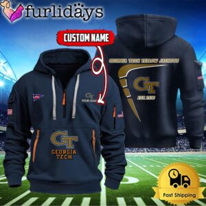 NCAA Georgia Tech Yellow Jackets American Flag Custom Quarter Zip Hoodie