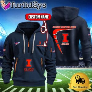 NCAA Illinois Fighting Illini American Flag Custom Quarter Zip Hoodie