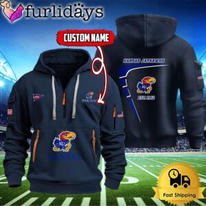 NCAA Kansas Jayhawks American Flag Custom Quarter Zip Hoodie