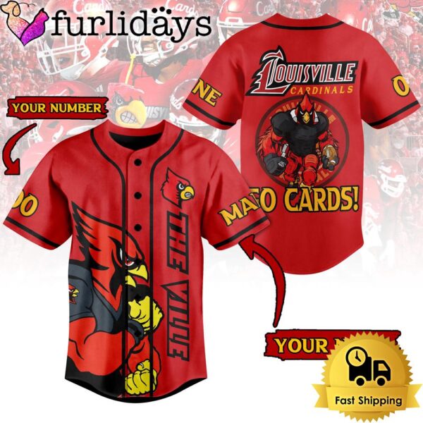 NCAA Louisville Cardinals Football Mascot Ready To Fight Custom Baseball Jersey