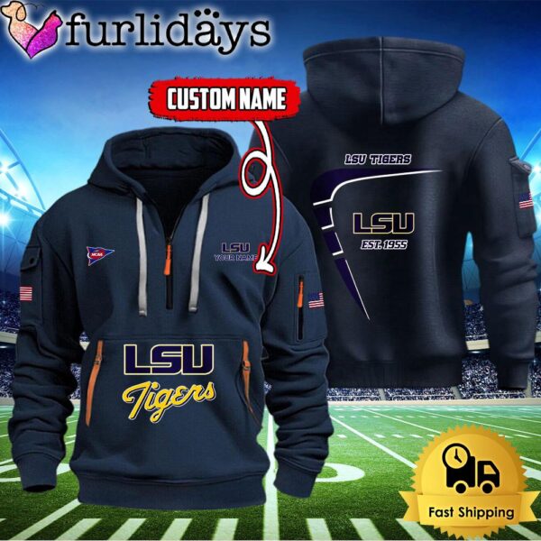 NCAA LSU Tigers American Flag Custom Quarter Zip Hoodie