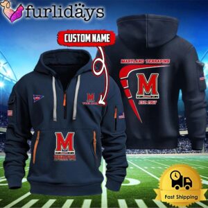 NCAA Maryland Terrapins American Flag Custom Quarter Zip Hoodie