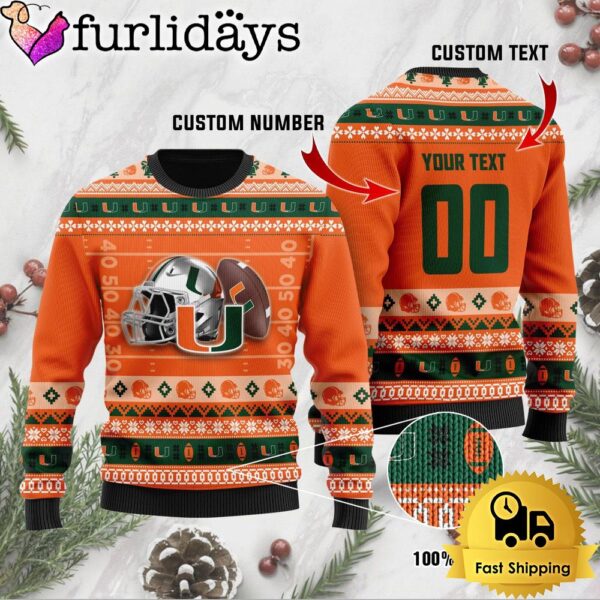 NCAA Miami Hurricanes Football Helmet Custom Ugly Christmas Sweater