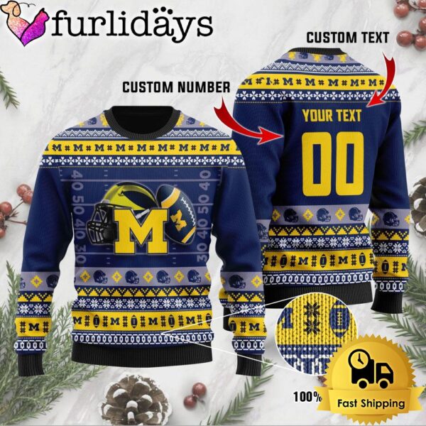 NCAA Michigan Wolverines Football Helmet Custom Ugly Christmas Sweater