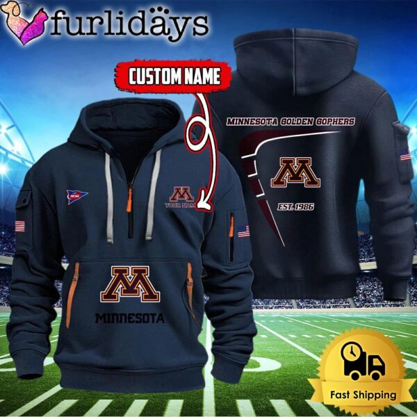 NCAA Minnesota Golden Gophers American Flag Custom Quarter Zip Hoodie