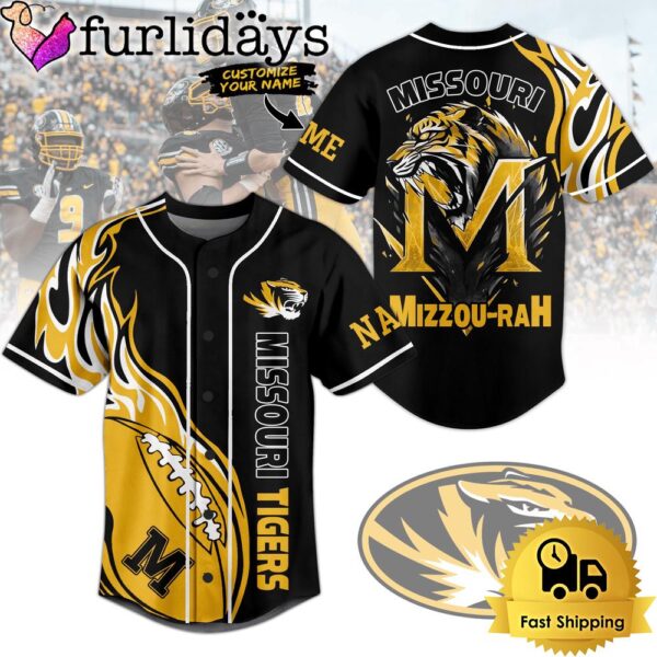 NCAA Missouri Tigers Football Mascot Ready To Fight Custom Baseball Jersey