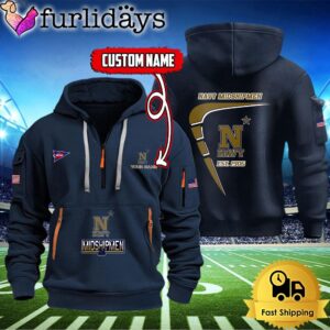 NCAA Navy Midshipmen American Flag Custom Quarter Zip Hoodie