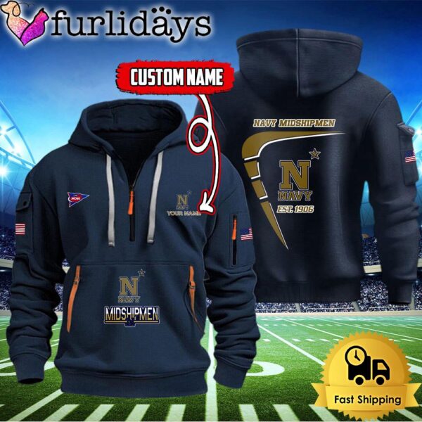 NCAA Navy Midshipmen American Flag Custom Quarter Zip Hoodie