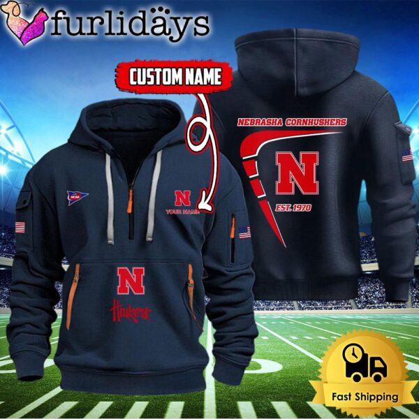 NCAA Nebraska Cornhuskers American Flag Custom Quarter Zip Hoodie