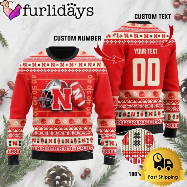 NCAA Nebraska Cornhuskers Football Helmet Custom Ugly Christmas Sweater